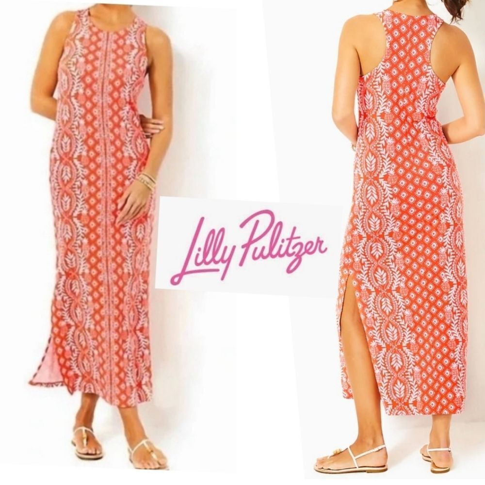 Lilly Pulitzer Ulla Flamingo Feather Harbour View Engerieere Maxi Dress